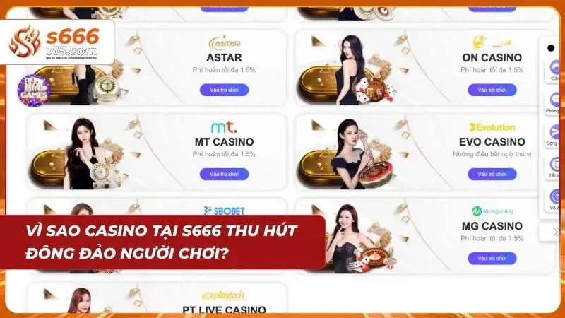 Casino S666 – Sòng Bài Trực Tuyến Đẳng Cấp Quốc Tế 2026 7 Sảnh casino s666 trực tuyến thu hút lượng lớn người tham gia